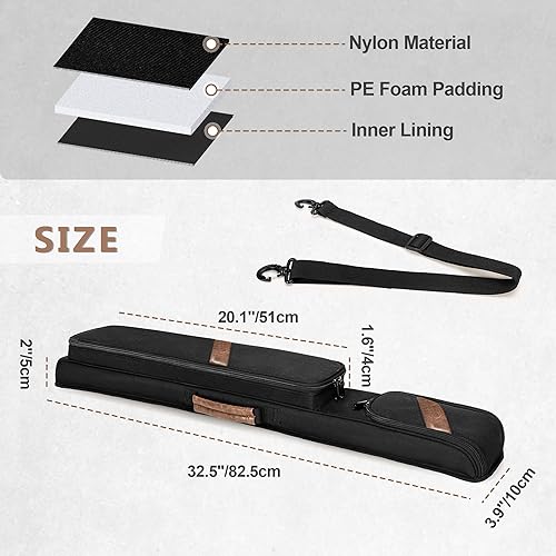 Miniatura 5 de Estuche para taco de piscina Rexmica con capacidad para 1 empuñadura y 1 eje, bolsa de transporte para taco de billar con asa y correa de hombro