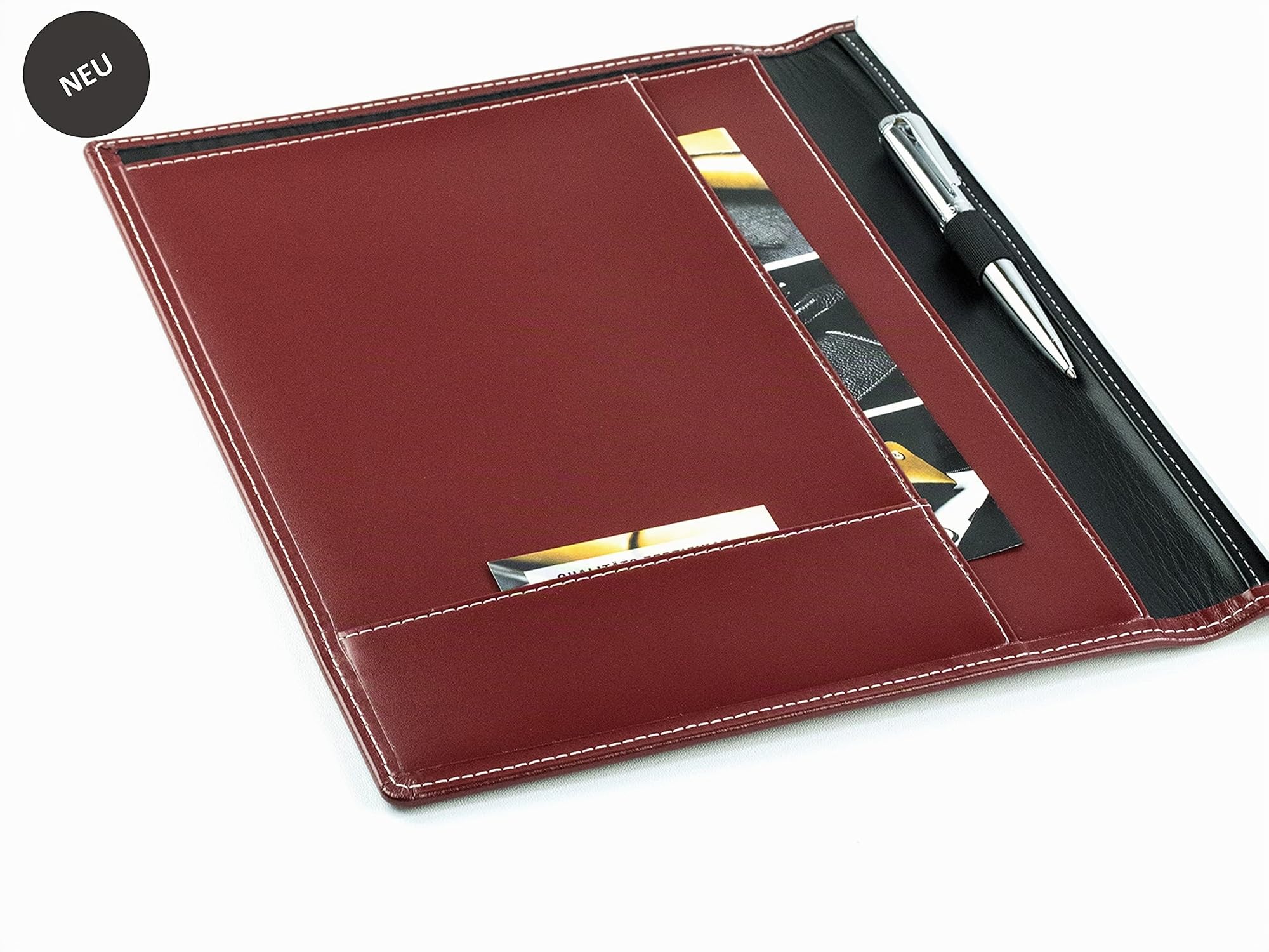 DELMON VARONE - Personalisierbare Schreibmappe DIN A4 aus Cambridge Top Grain Leder rot, Organizer Konferenzmappe mit Notizblock, Stiftschlaufe & Einsteckfächer, Echtleder Business Organisationsmappe