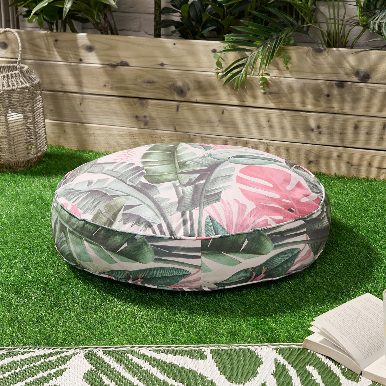 Ohs Tropical Floor Cushion Large Outdoor Cushions Filled, Soft Comfy Garden Cushions Waterproof Seat Pad For Living Room Patio Balcony Round Cushion Indoor Outdoor Seat Pads, Green - 60Cm