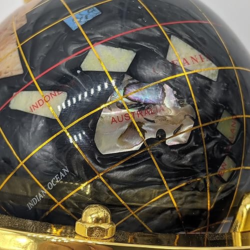 Miniatura 4 de Unique Art Since 1996 Mini globo de piedra preciosa de 6 pulgadas de alto con trípode y soporte de aleación de zinc (negro perla dorada)