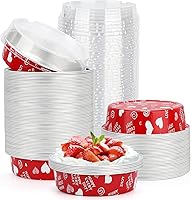Vista 66 de Beasea Paquete de 20 Moldes para Cheesecake con Tapas, 8 Oz, 4 Pulgadas Moldes Redondos de Papel de Aluminio para Tartas, Contenedor para Muffins