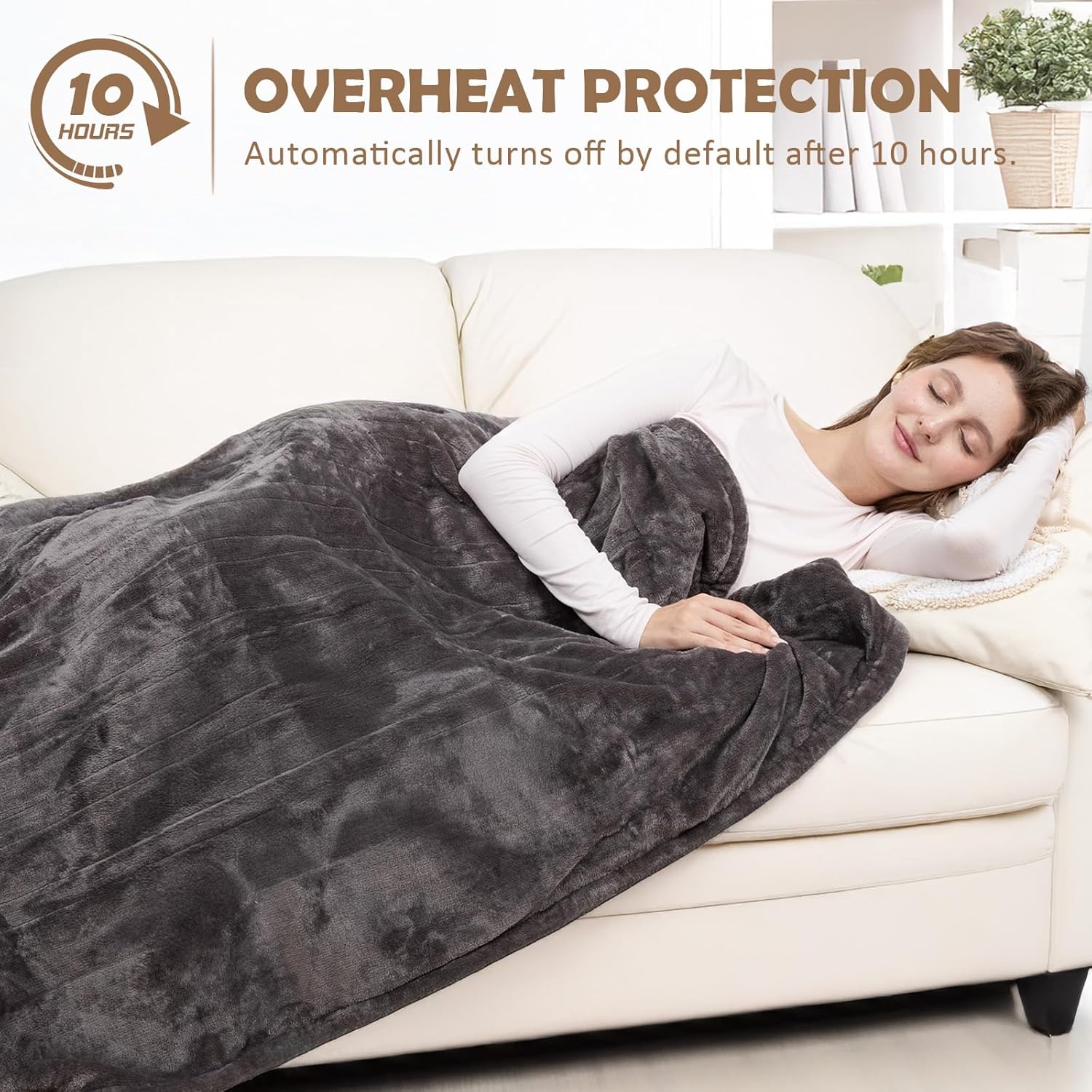 HOW'S MY HOUSE Heated Blanket 84" x 90", Dual Control Electric Blanket Queen Size with 10 Time Settings & 6 Heating Levels, Over-Heat Protection, Flannel Sherpa Super Cozy with ETL Certification, Gray - Image 8