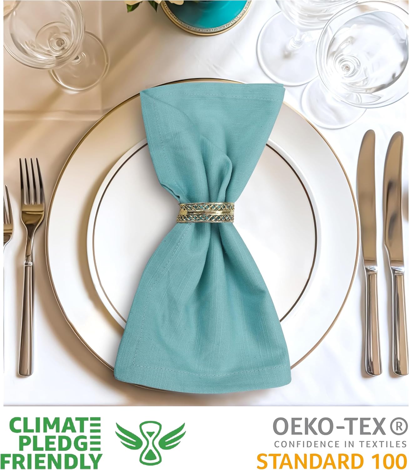 Urban Villa Cloth Napkins Aqua Dinner Napkins Set of 12 (20X20) 100% Cotton Absorbent Washable Durable Reusable Cloth Napkins Ideal for Easter Decorations Hotel Collection Farmhouse Parties Napkins
