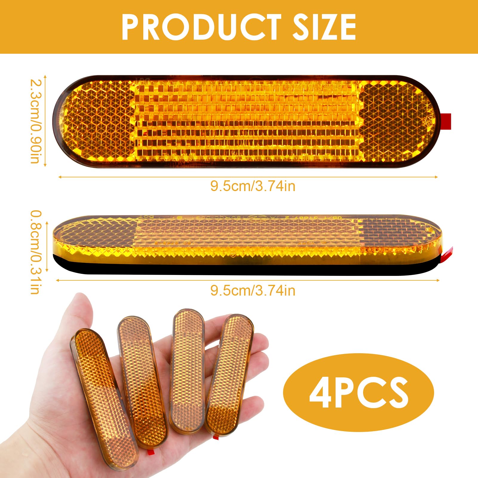 4PCS Moto Bicicletta E4 Catarifrangente Forcella Catadiottro Cat's Eye Posteriore Autoadesiva 100 x 24 x 8 mm Catarifrangente Rettangolare per Moto Scooter Dove Sono Richieste Avvertenze (Giallo)
