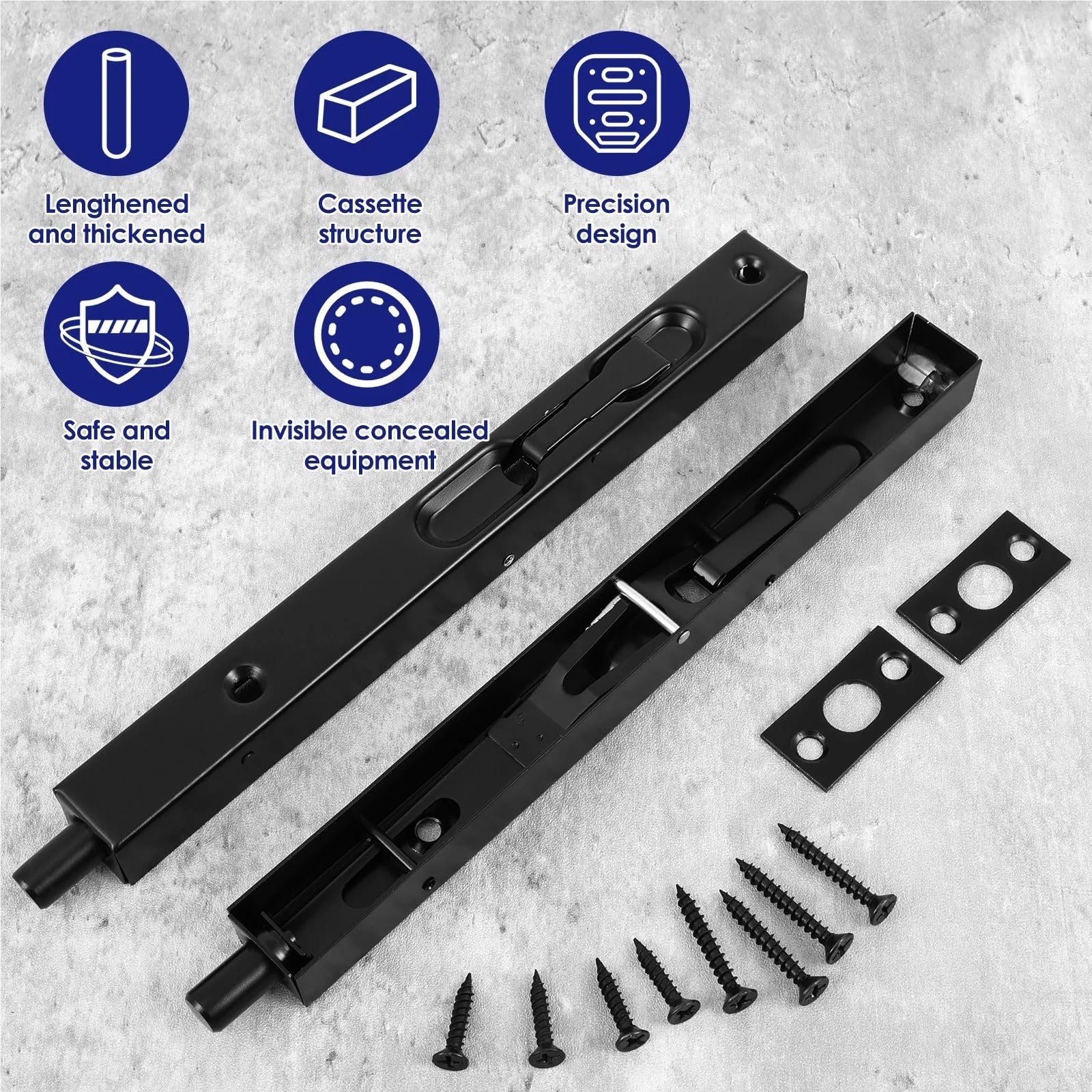 Chiavistello a scomparsa in acciaio inox antiruggine resistente agli urti, serratura di sicurezza nascosta con hardware (4 pezzi)