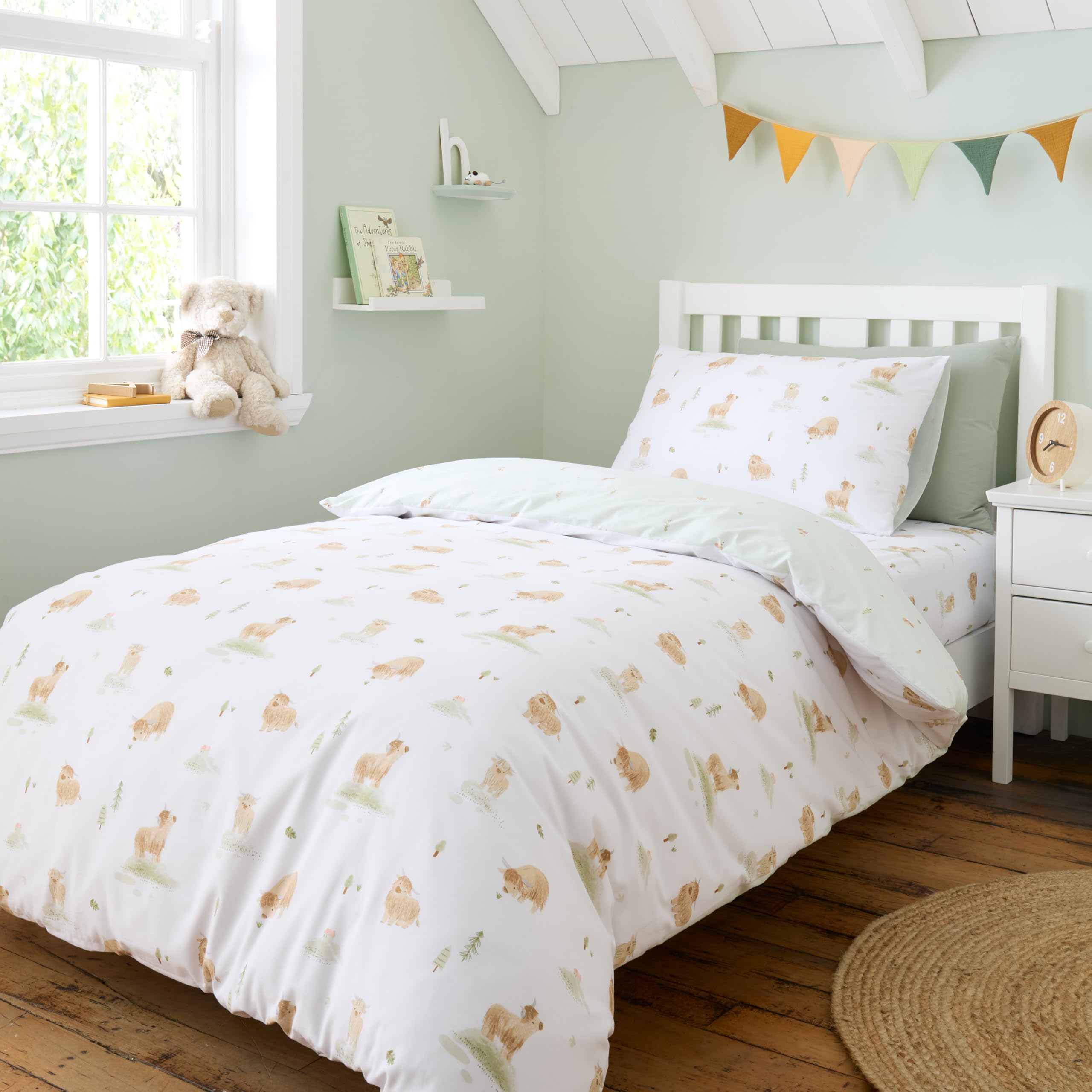 Bianca Mini Moo Cow Reversible Cotton Double Duvet Cover Set with Pillowcases White