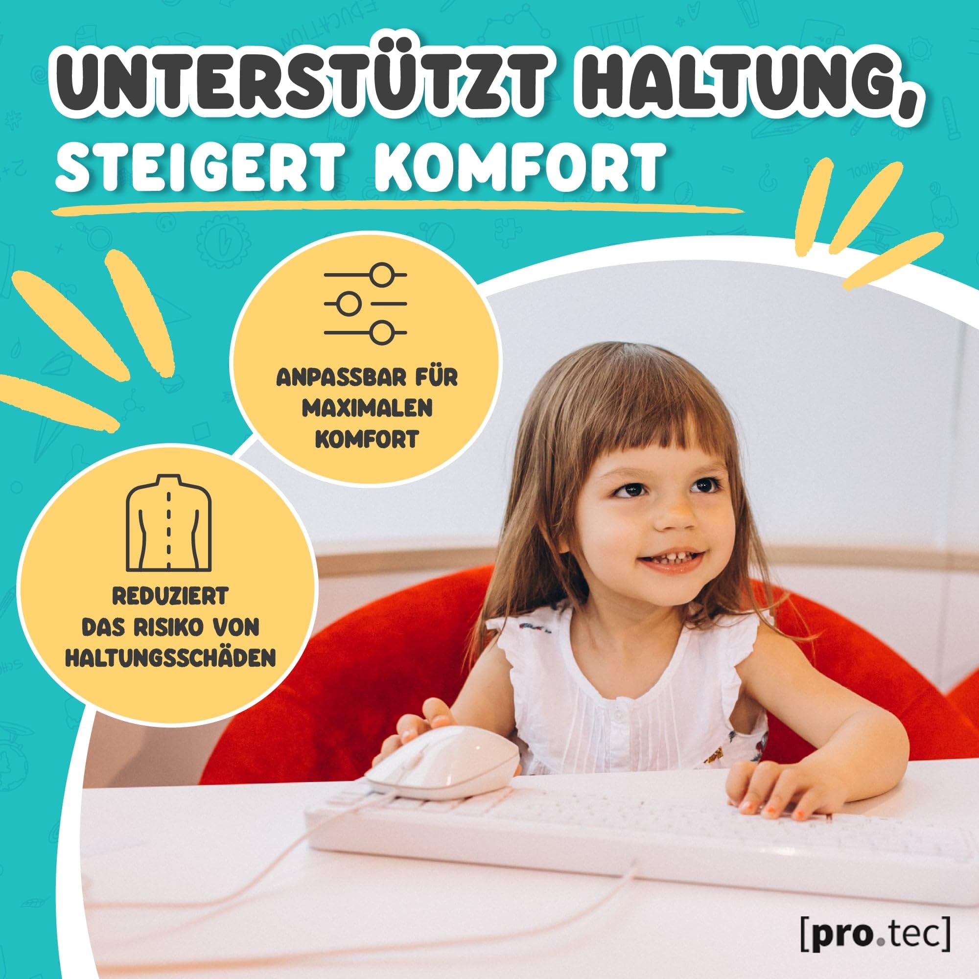 pro.tec Höhenverstellbarer Kinderschreibtisch Ringe 120 x 60 cm Computertisch für Kinder Weiß Schülerschreibtisch