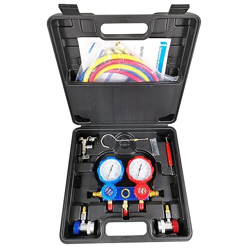 Juego de manómetros de diagnóstico de CA de 3 vías para carga de freón, se adapta a refrigerantes R410A, R134A, R22