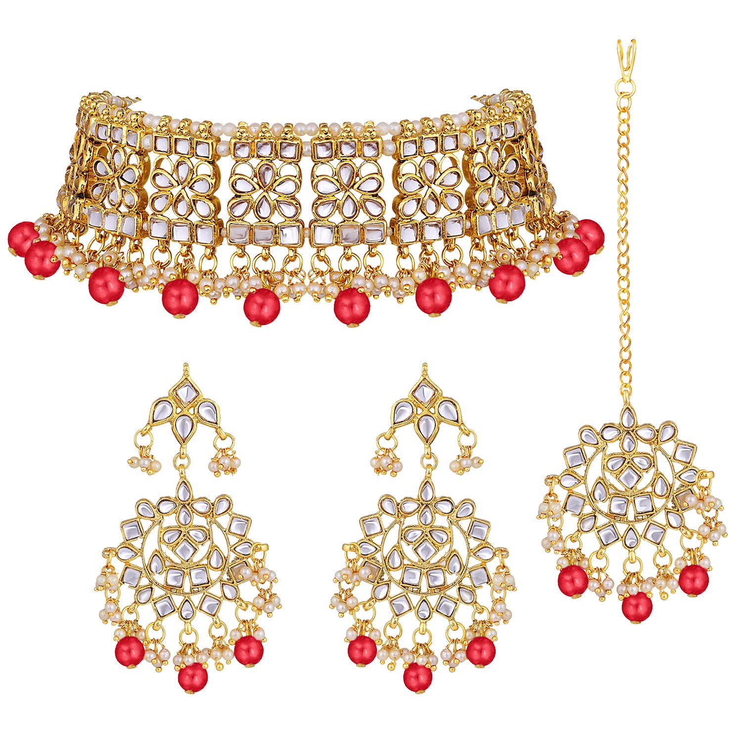 Aheli Elegant Indian Wedding Wear Faux Kundan Studded Choker Necklace with Maang Tikka Set Ethnic Fashion Jewelry for Women
