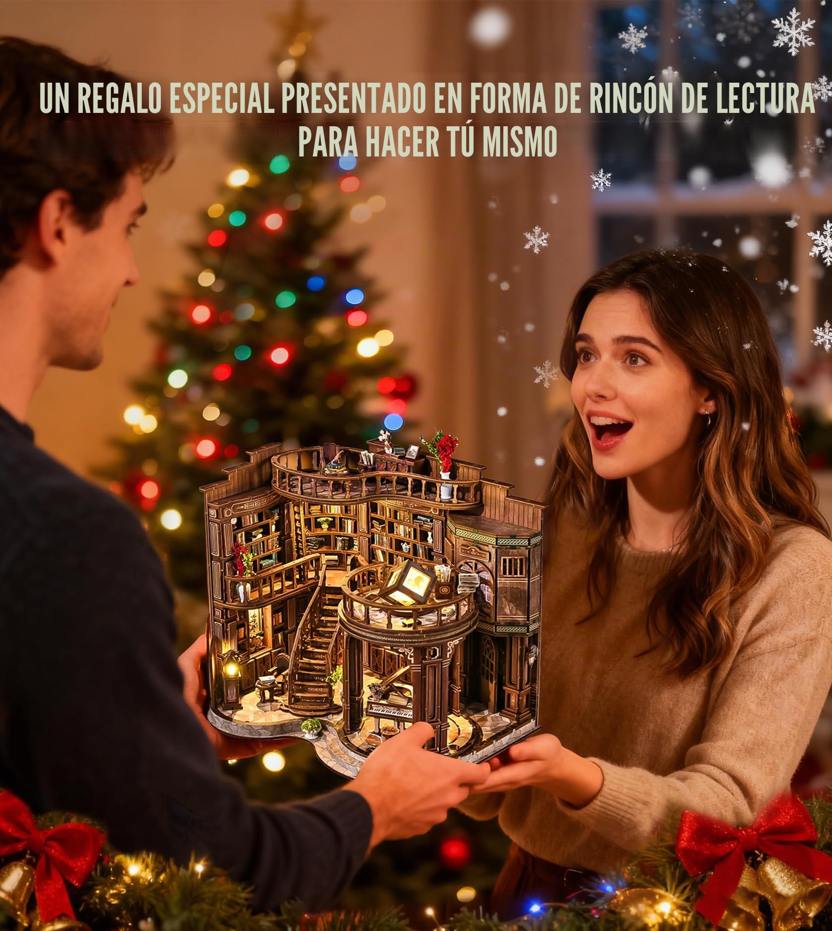 Spilay Book Nook, Dreamy Book Hall Maquetas Para Construir Adultos Luz LED, Puzzle 3D de Madera Creativo – Regalo Único para Amantes de los Libros (Navidad, Cumpleaños, San Valentín)