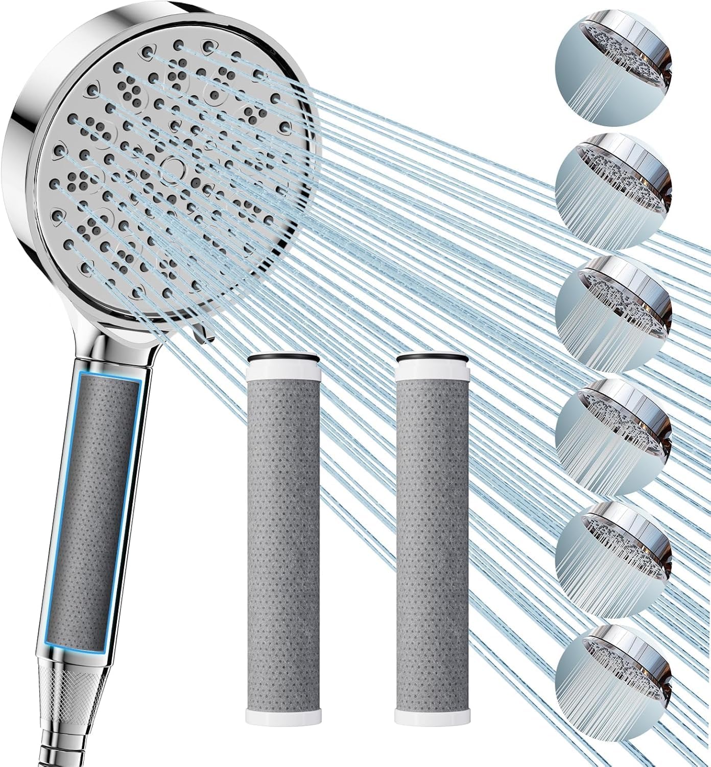 Cobbe Cabezal de Ducha con Manguera, Mano de Ducha con 3 Filtros de Carbón, 6 Tipos de Chorro, Alta Presión y Ahorro, Filtro Contra Cal para Agua Dura, Elimina 99% del Cloro (Cromado)