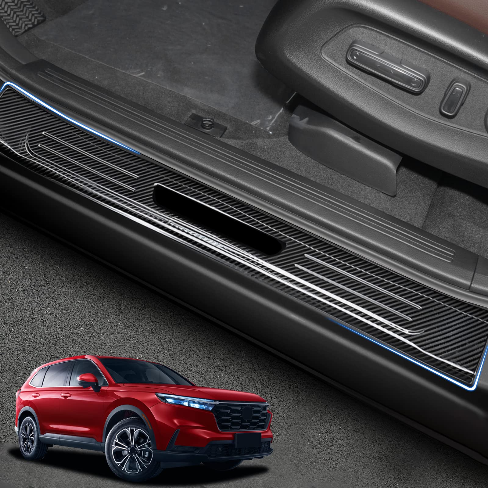 Photo 1 of AOMSAZTO Door Sill Protector Cover Fit for Honda CR-V CRV 2023 2024 Stainless Steel Trim Accessories Interior Door Entry Guard Plate Decoration Sticker 4Pcs (Carbon Fiber Style, Outdoor)