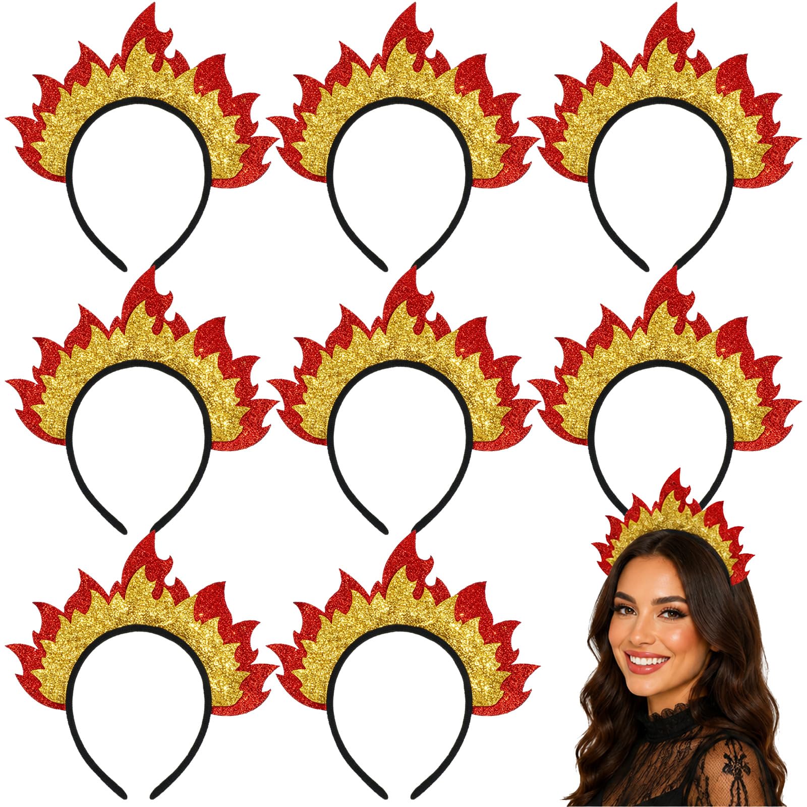 8 Pcs Flame Headband Fire Headpiece Crown, Costume Cosplay