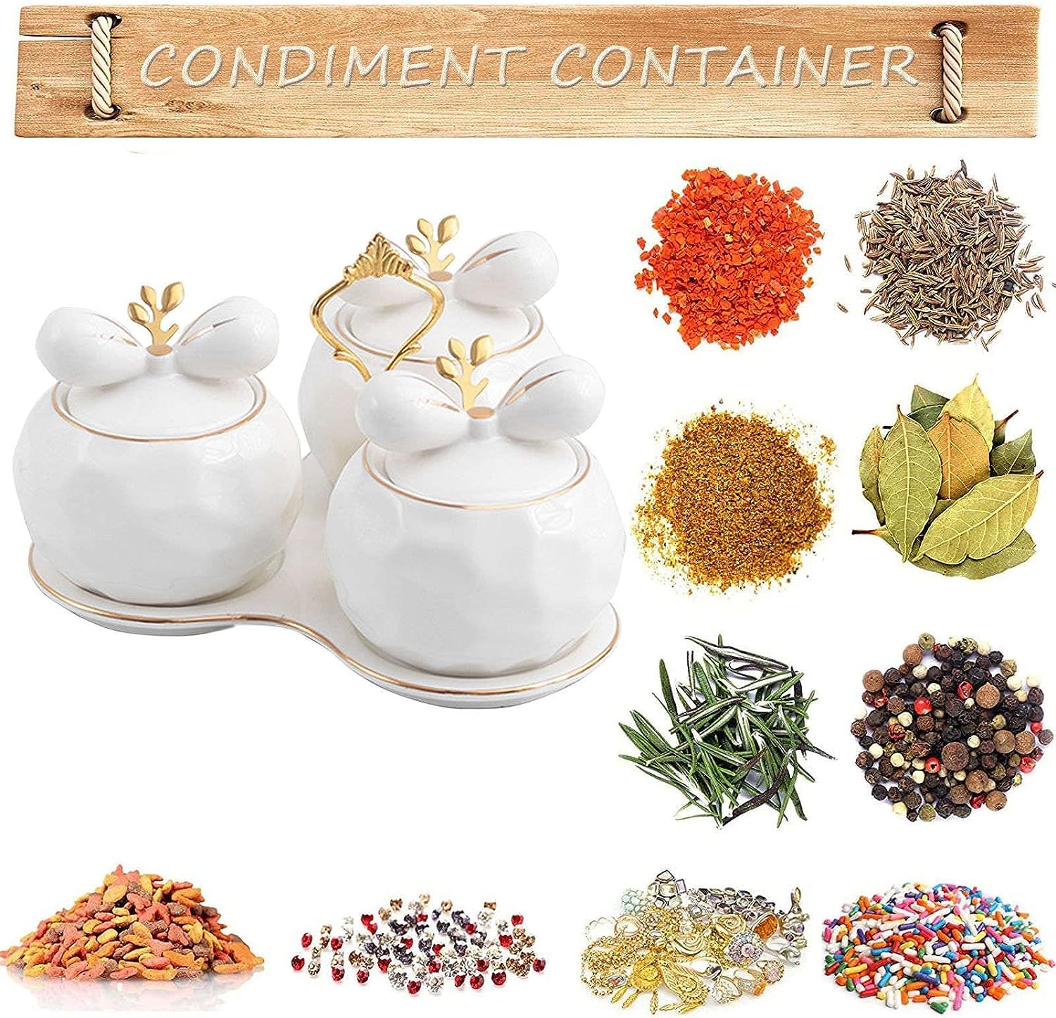 Pots à Épices Assaisonnement Box Set Ensemble De Pots À Condiments En Céramique, Récipient À Épices Pour La Cuisine Domestique, Ensemble De Pots D'assaisonnements Pour Le Sucre Et Le Sel Pots à Sel Se