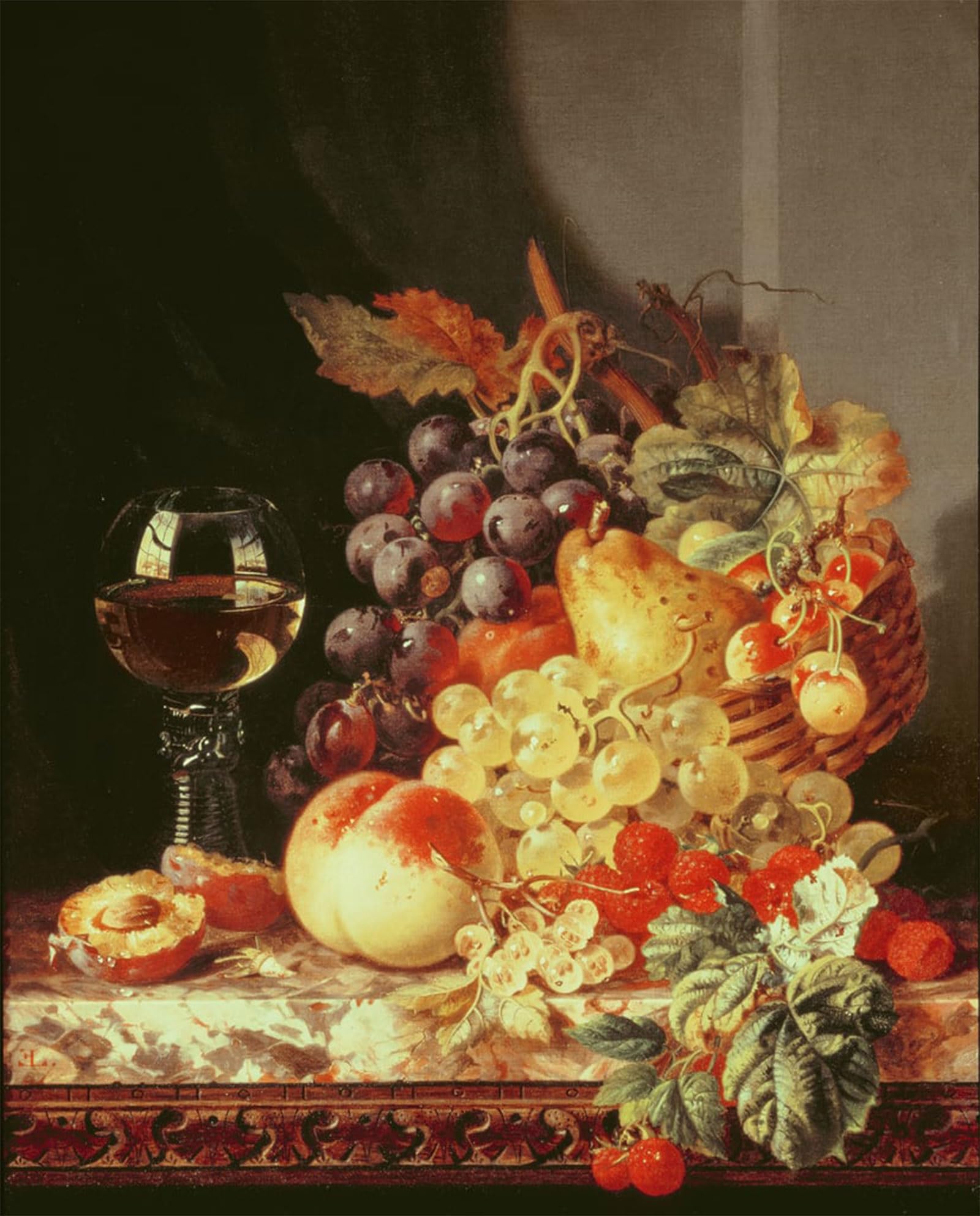 POSTERIIk Famous Animal Posters Vintage Picture Still Life with Grapes and Wine by Edward Ladell Modern Wall Decor for Home Decor 60x90cm