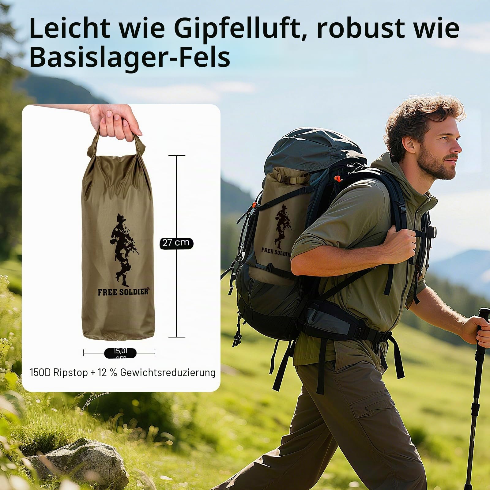 FREE SOLDIER Tarp Wasserdicht 3x3,2m Ultraleicht Zeltplanen UV Schutz Camping Sonnensegel Zelt Freien Multifunktionales Große für Camping,Wandern,Outdoor-Aktivitäten(Braun),Extrabrei