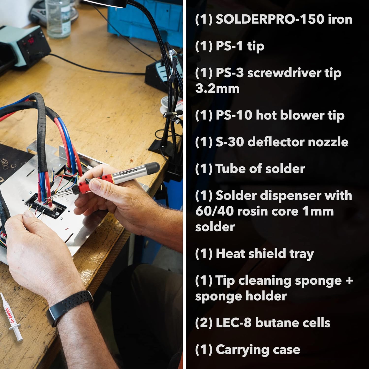 Solder-It SolderPro 150 Soldering Iron Kit (PRO-150K) | Multi-Function Butane Heat Tool with Tips and Case | Cordless and Portable Soldering Gun | Home Improvement Tools and Soldering Kit Essential