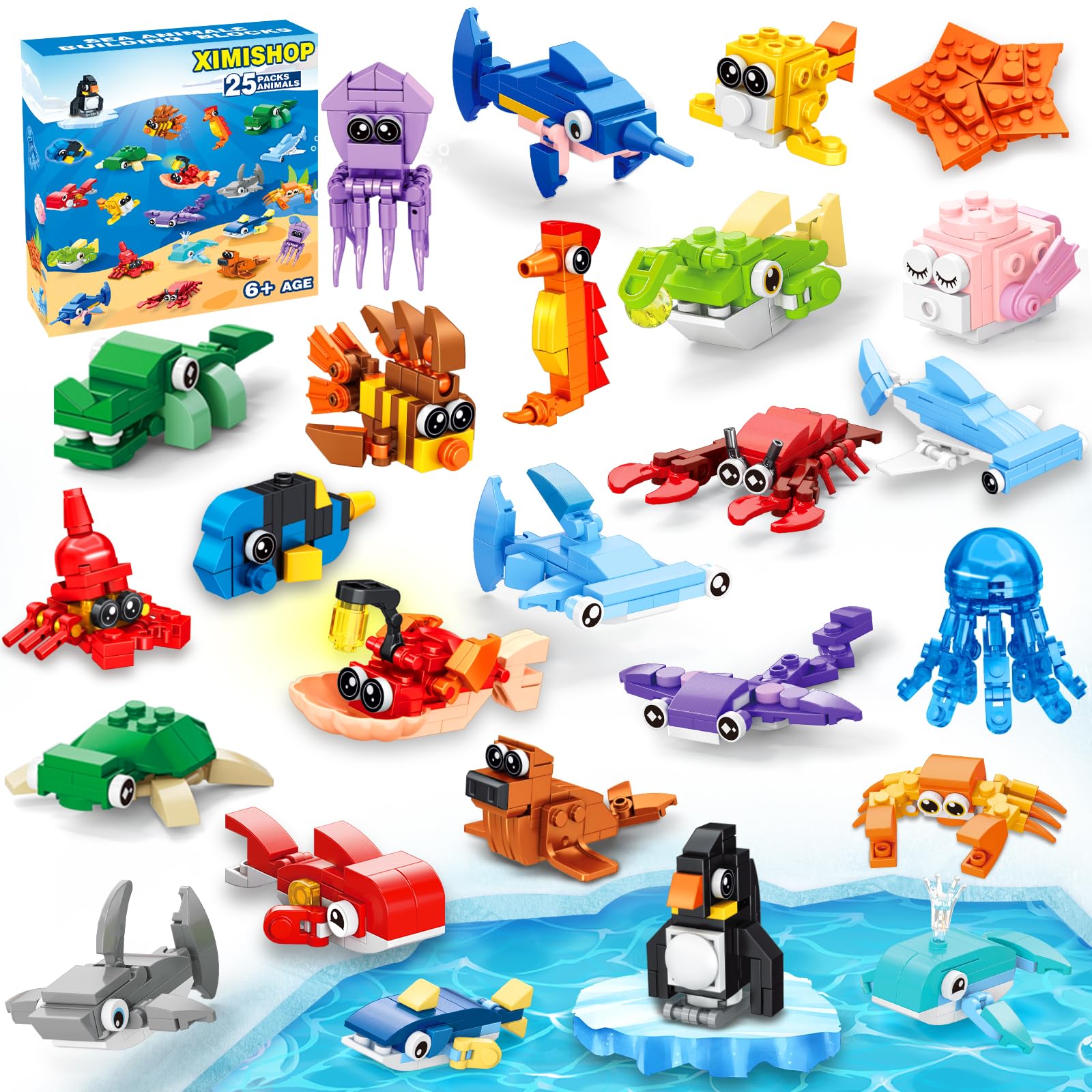 XIMISHOP Mini Building Blocks Party Favors for Kids25 Packs Mini Animal Building Blocks Set Tiny Marine Ocean Building Toys for Unisex Kids Classroom Prizes Rewards Gifts Exchange Goodie loot