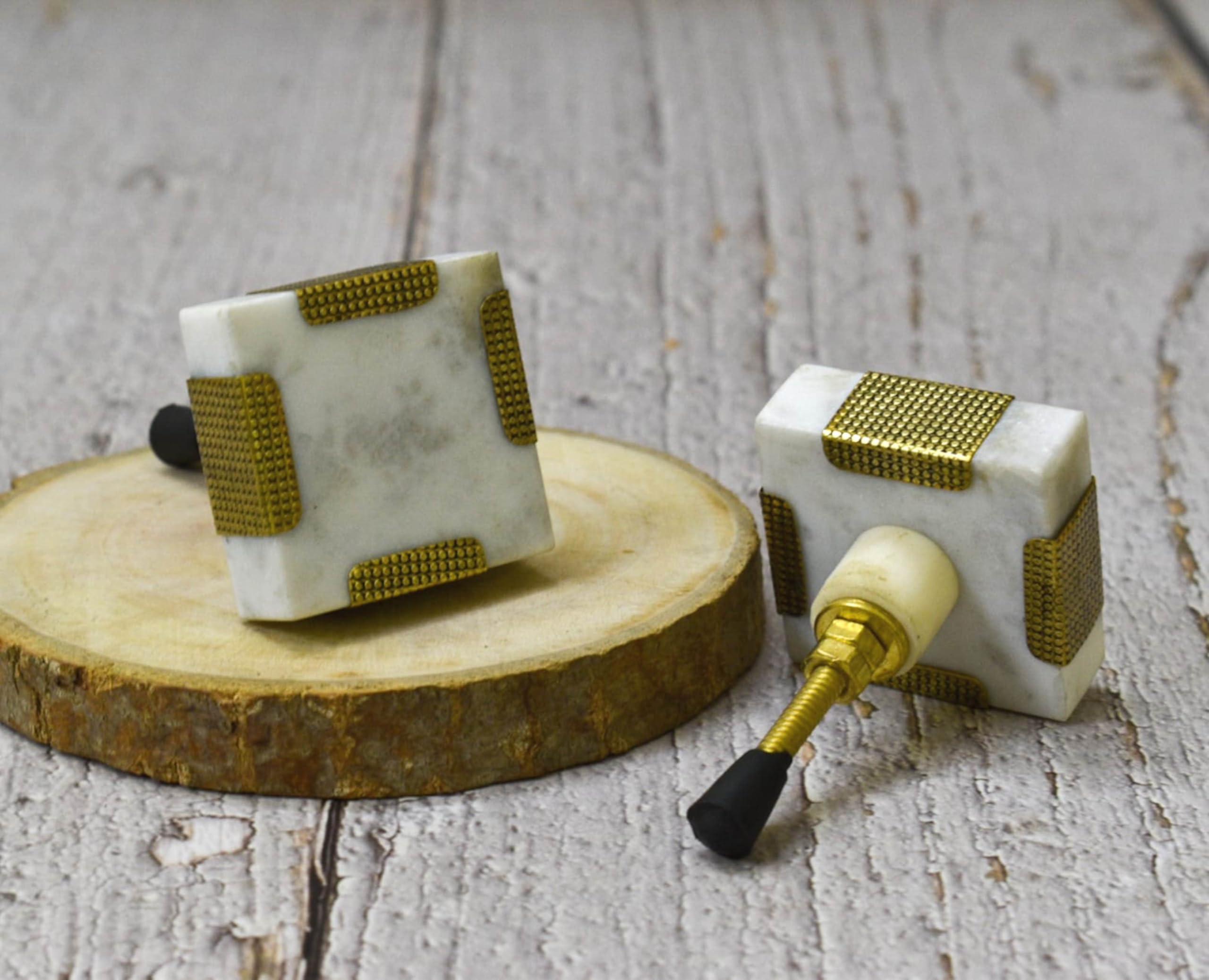 ARTISNO Square Marble Brass Knob, Modern Cabinet Knob, Decorative Hardware, Furniture Hardware, Cabinet Handles
