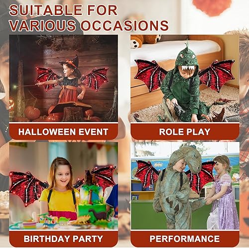 Miniatura 7 de Alas de dragón eléctricas para niños y niñas, alas de dragón para niños con accesorios de luz LED, alas de cosplay, dragón de cosplay de Halloween