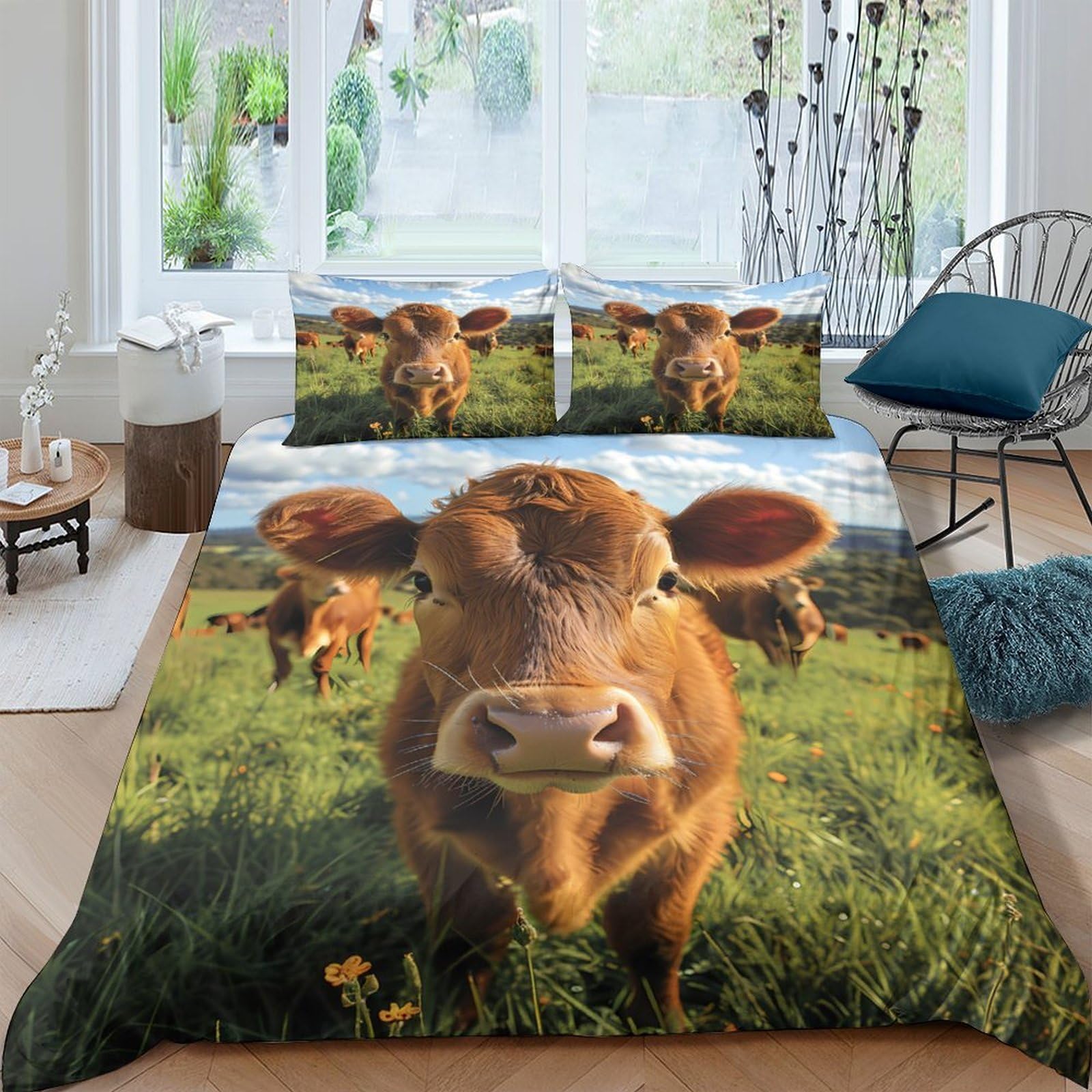 Ctjqhvkz Style-7 3D Printed Brown Cow Fitted Sheet Microfiber Soft Breathable Pasture Grass Mattress Cover For Bedroom Dorm Decor Single（135X200cm）