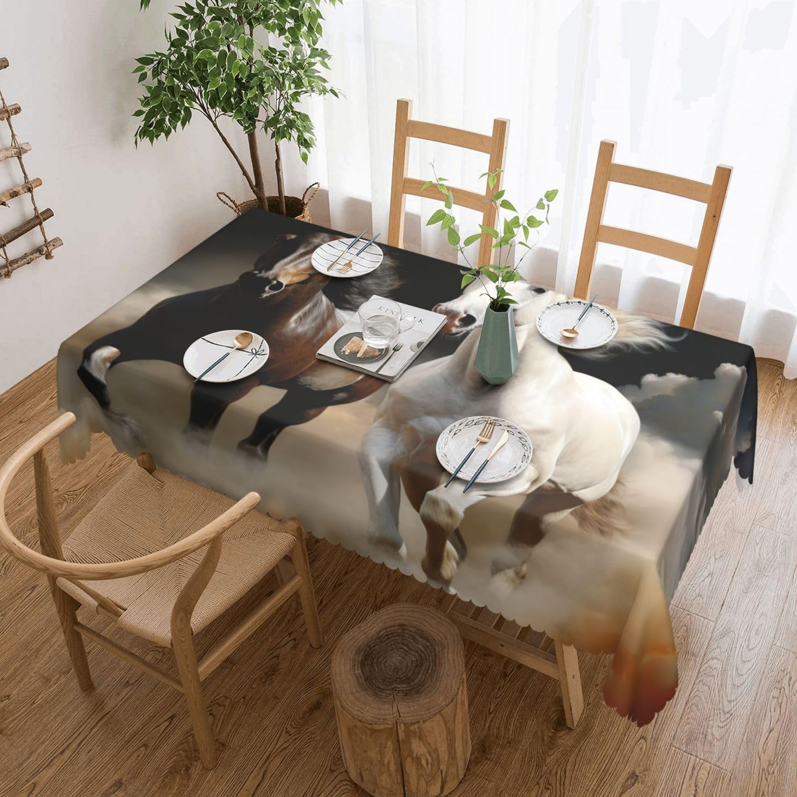 Nappe rectangulaire motif cheval infroissable de qualité supérieure