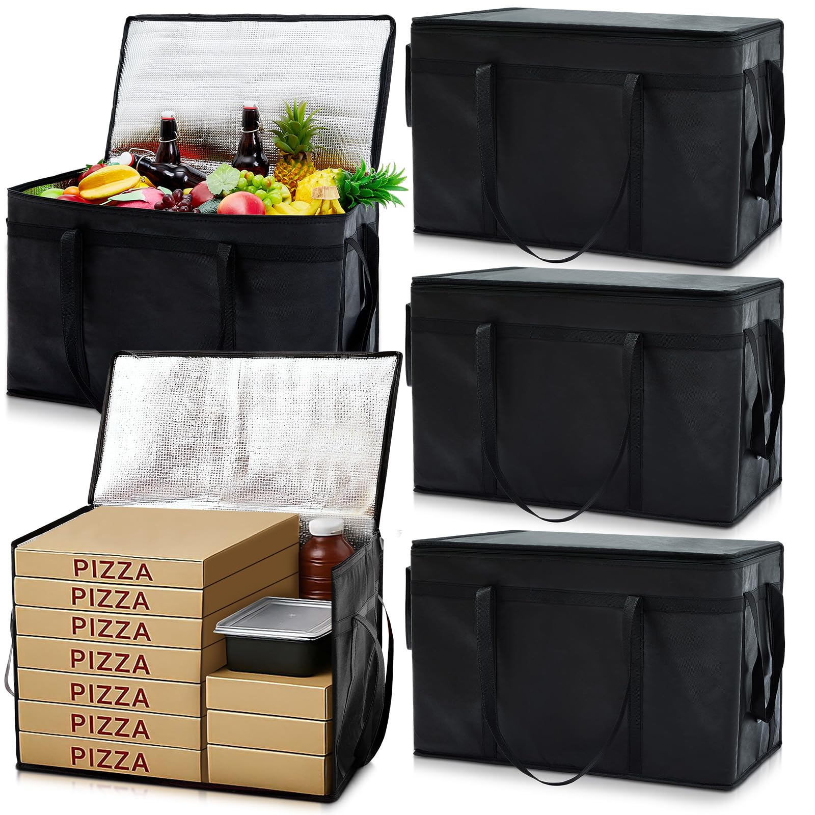 Maxcheck 6 Pcs Insulated Bags for Food Delivery XXXL Large Capacity Hot Grocery Tote Bag Reusable Warming Pizza Catering Carrier for Commercial Travel