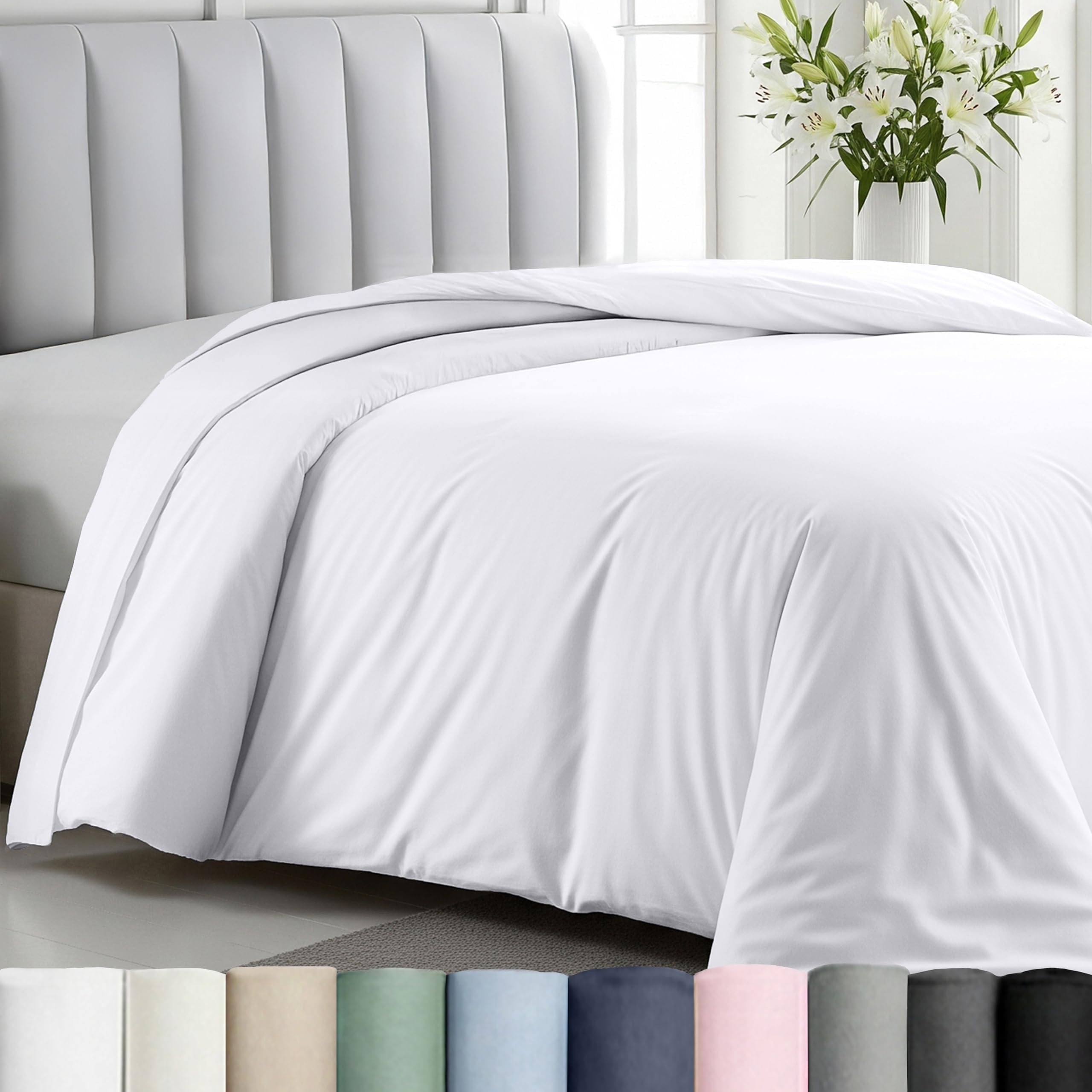 Twin XL/Twin Duvet Cover Only - Winner Good Housekeeping Best Bedding Awards 2025, Premium 400 Thread Count Sateen, 100% Cotton Duvet Cover, Button Closure & Corner Ties - White
