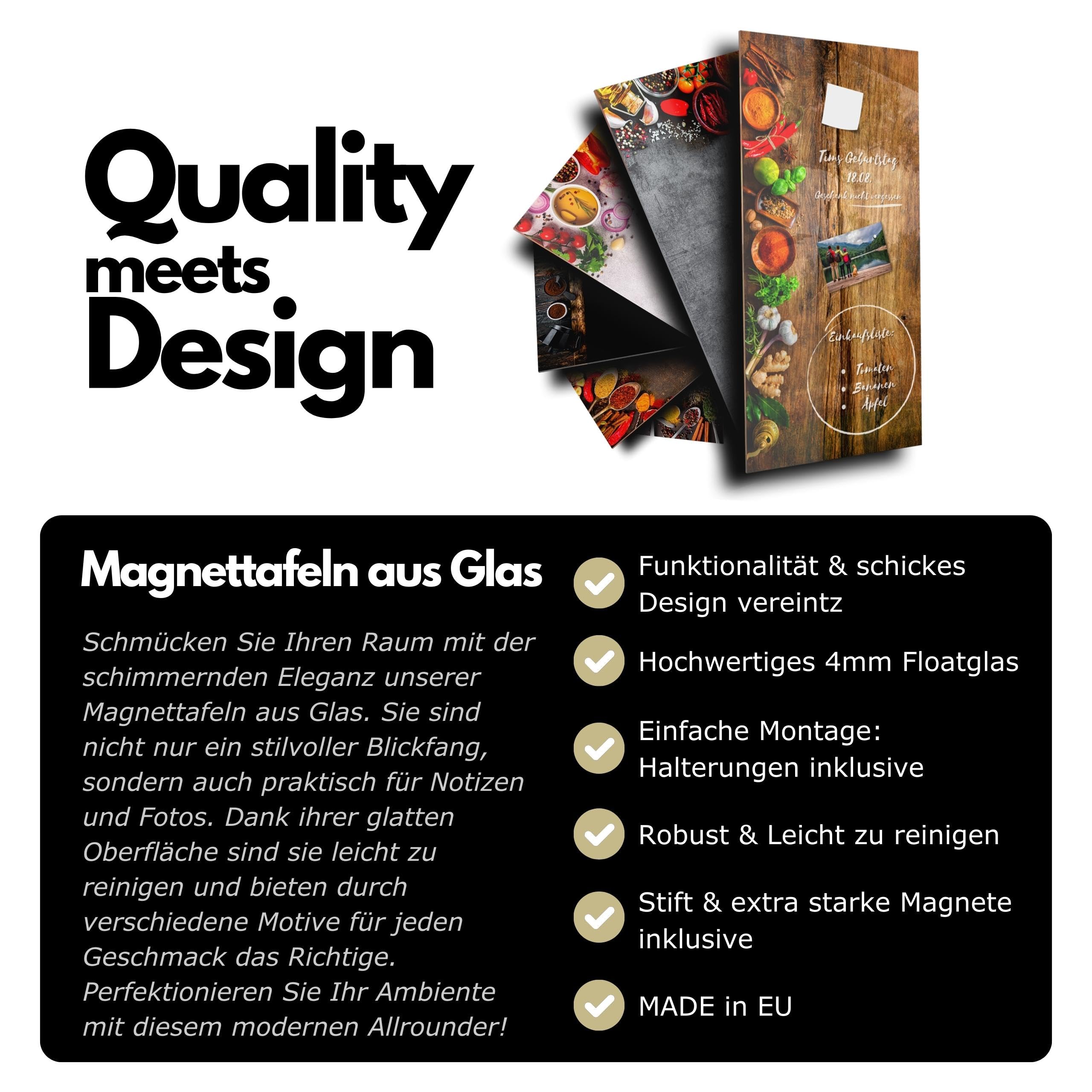 Memoboard Spice Bowls L 30 x 60 cm | magneetbord van glas om op te schrijven verticaal | Optimaal geschikt voor keuken, eetkamer en entree als functionele blikvanger | kruidenlepels bowls | kleurrijk