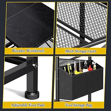 3D Printer Table, 3-Tier Printer Stand, Metal Printer Cabinet with Filament Storage, Printer Shelf for Wall Mounting for Office, Home, School, Workshop (Black)