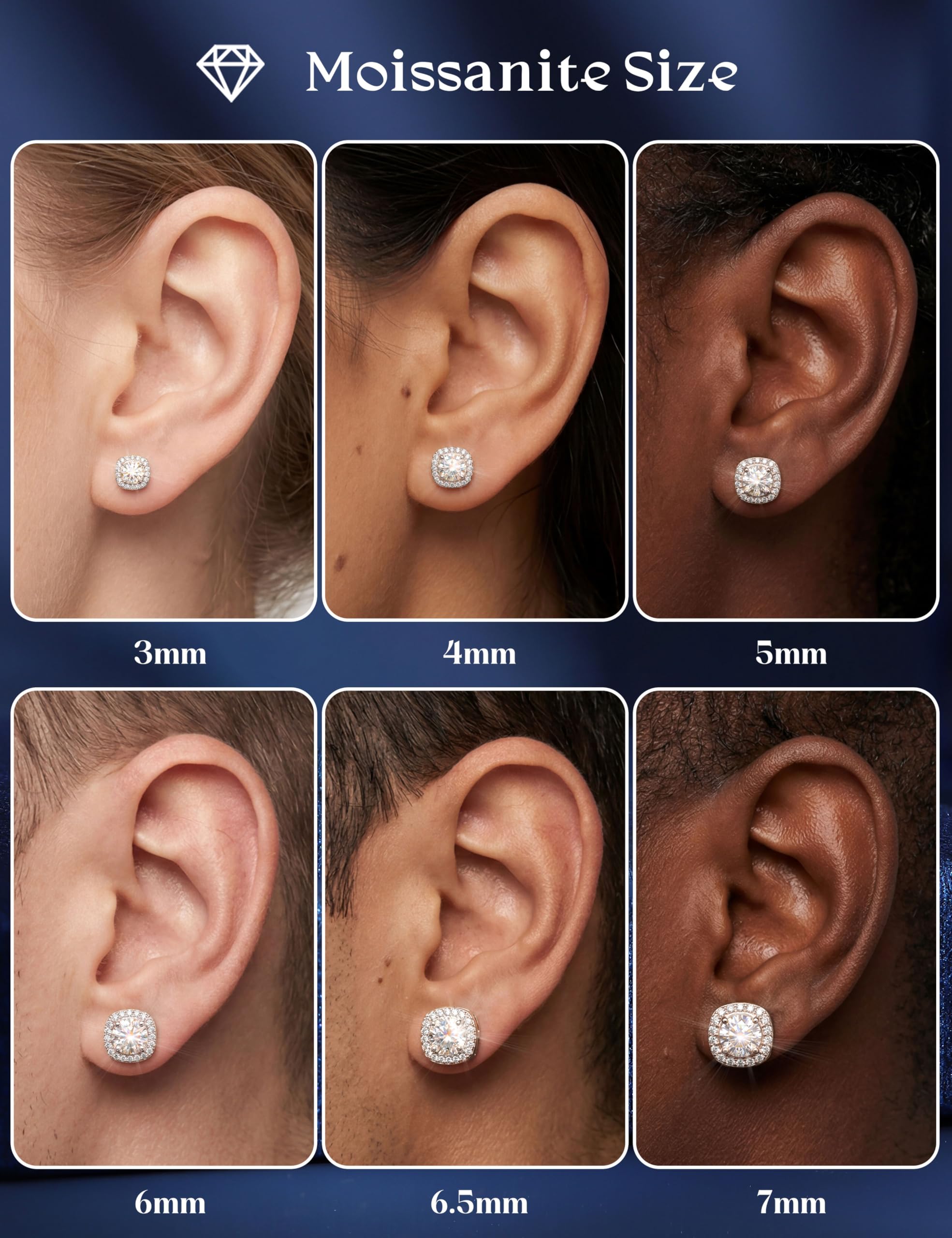 Adramata Pendientes Moissanita Mujer Hombre Plata de Ley 925, Pendientes de Botón Hipoalergénicos Parte Trasera Plana, Pendiente Diamante Simulado Chapado en Oro Blanco 14K, Moissanita D VVS1