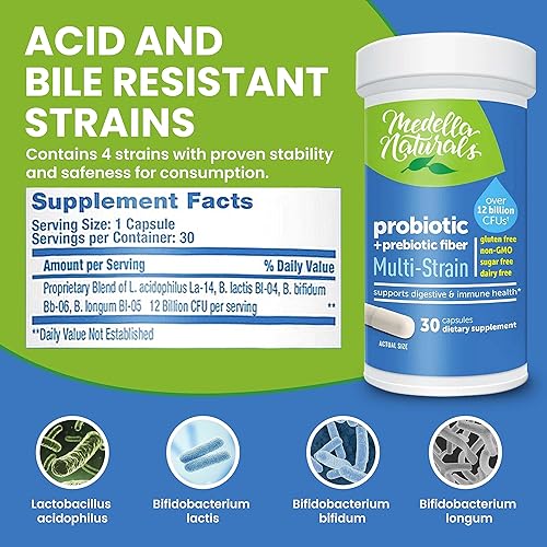 Miniatura 8 de Multi-Strain 12 mil millones de UFC Probióticos y prebióticos para adultos 30 cápsulas - Probiótico para hombres y mujeres para ayudar a restaurar