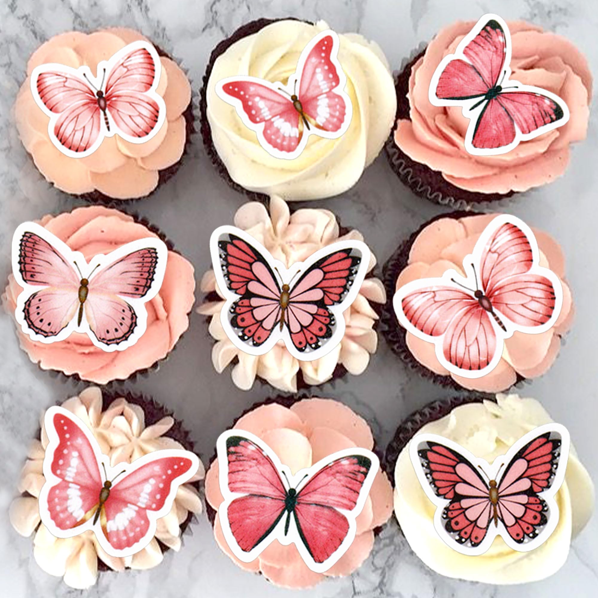 Blumomon 48Pcs Edible Butterfly Cupcake Toppers 3D Edible Butterfly Cake Topper Butterfly Cupcake Decoration Picks Wedding Baby Shower Party Wedding Anniversary Birthday Party Cake Decoration