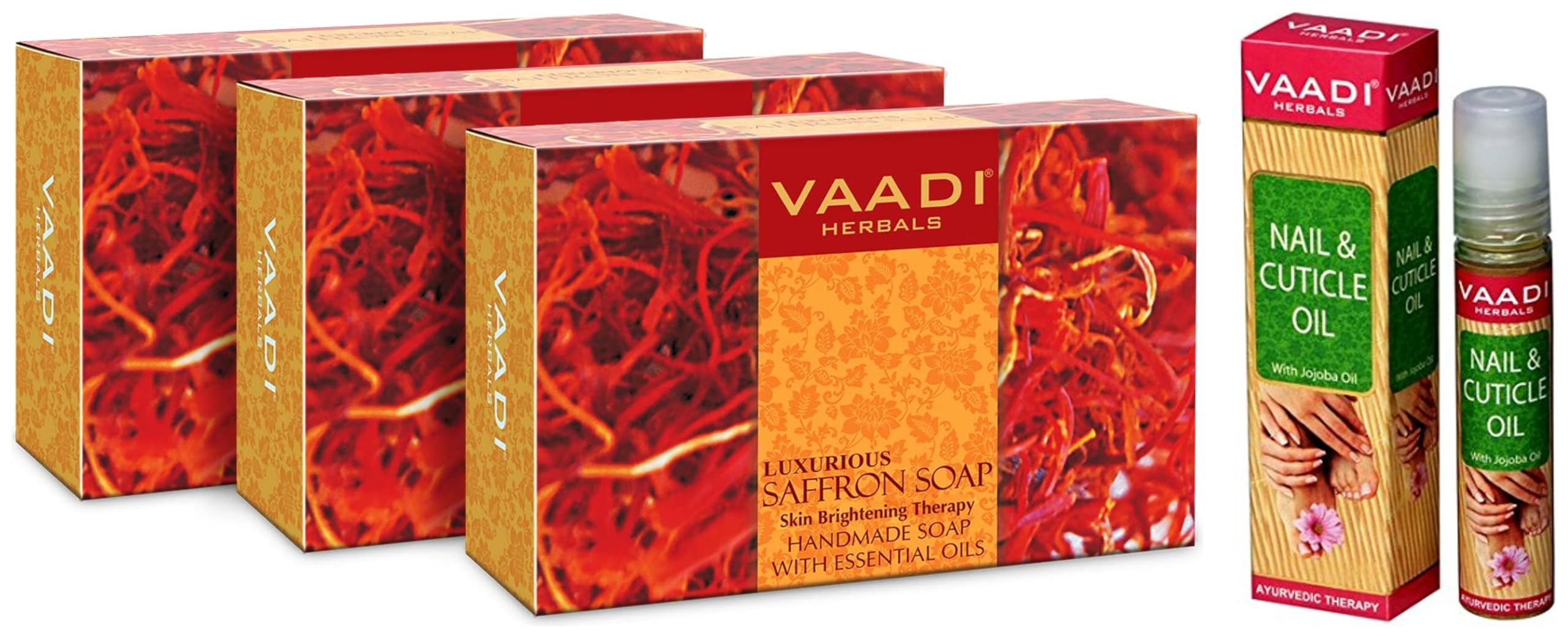 VAADI HERBALS Nail and Cuticle Oil with Jojoba Oil, 10ml & Value Luxurious Saffron Skin Whitening Therapy Soap, 75g (Pack of 3)-image-43