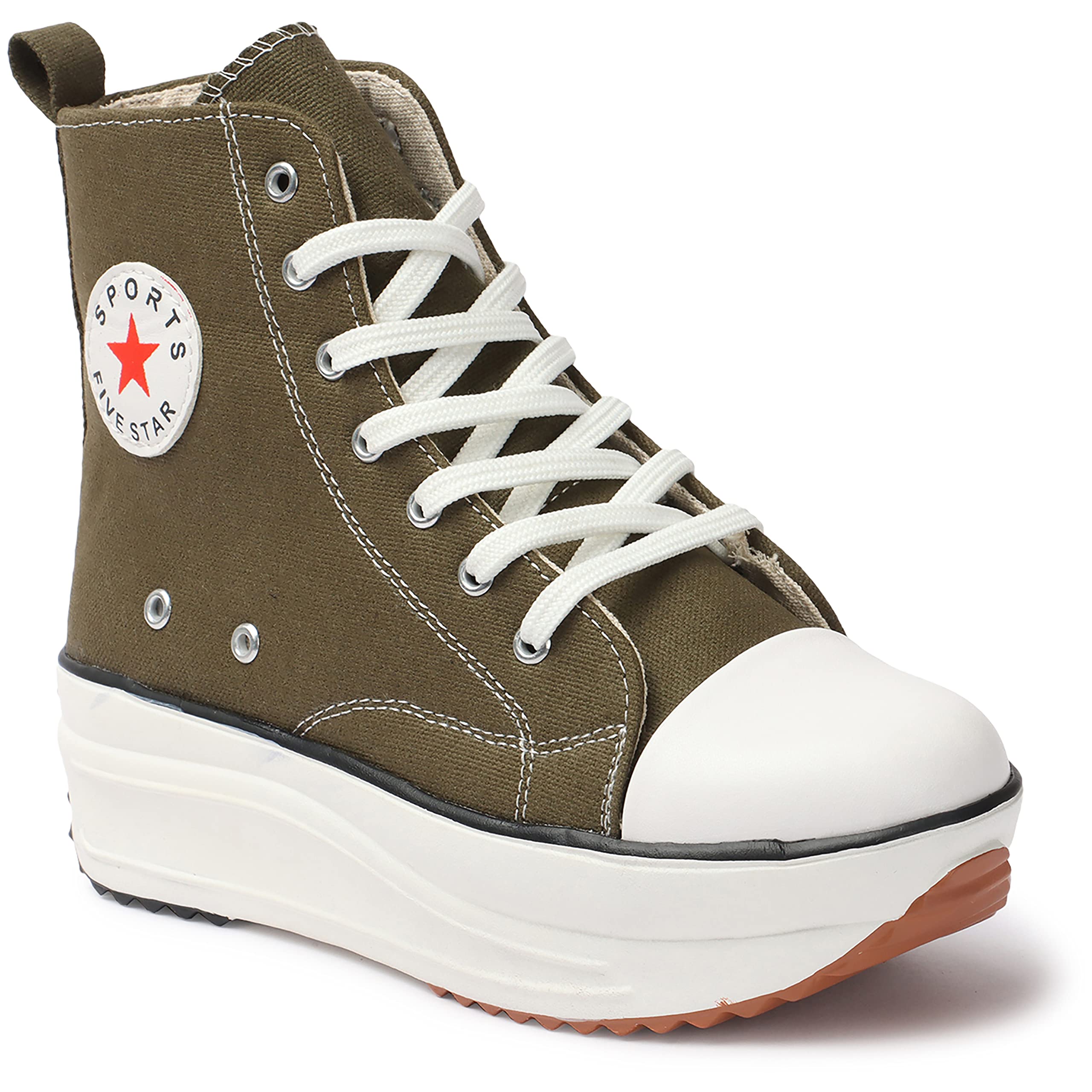 FLYNCE Olive Sneakers for Women - Embellished Casual High Top Ankle Sneakers - Ankle Sneaker Shoe - Chunky Ankle Length Shoes for Women and Girls (B0BVQQTL3C) Amazon Price History, Amazon Price Tracker