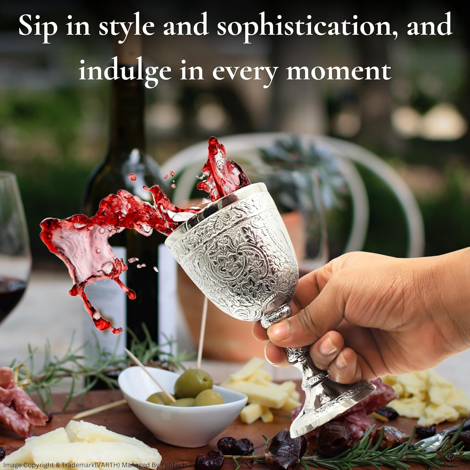 6" Royal Handmade Engraved Silver Plated Brass Wine Goblets With Velvet Box - Chalice Goblet Communion Cup, Renaissance Royal Goblet of King Arthur, Roman Chalice Christmas Gift (Blue Velvet Box)