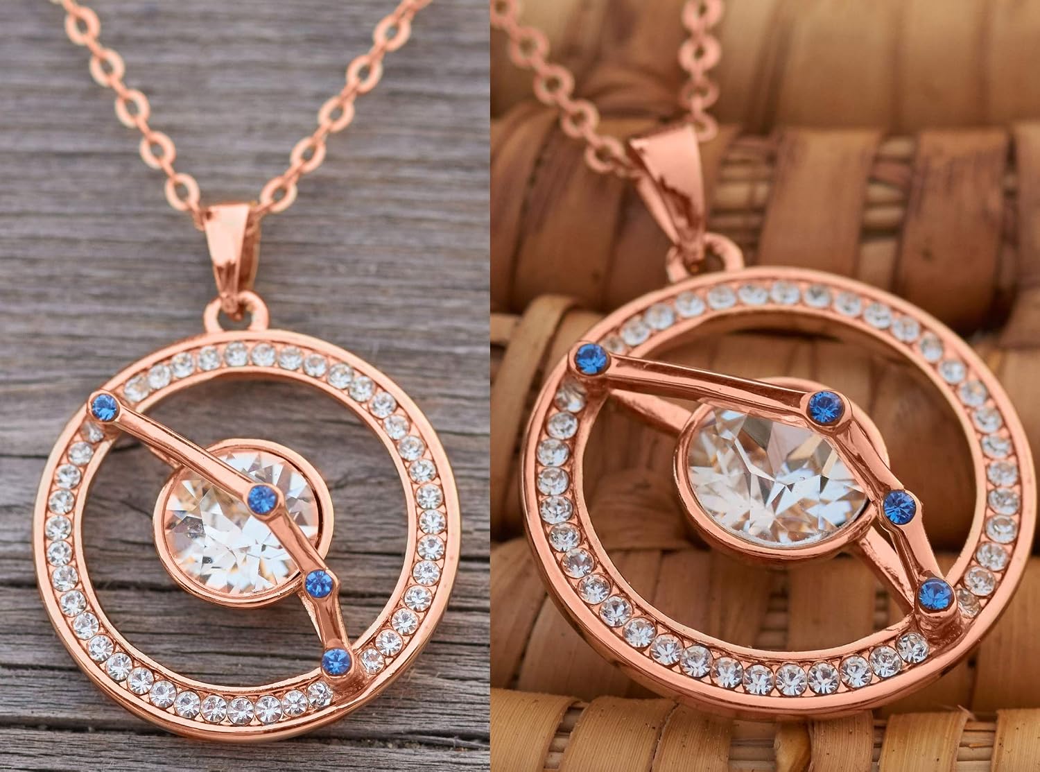 Leafael Gift for Women Zodiac Constellation Pendant Necklaces Made with Premium Crystal Horoscope Jewelry, Rose Gold Plated, 18"+ 2"