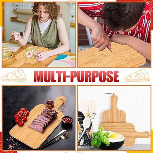 Miniatura 5 de Tanlade 18 tablas de cortar de bambú a granel de 15 x 7 pulgadas con mango de madera charcutería tablones grabados para servir tablones de cocina