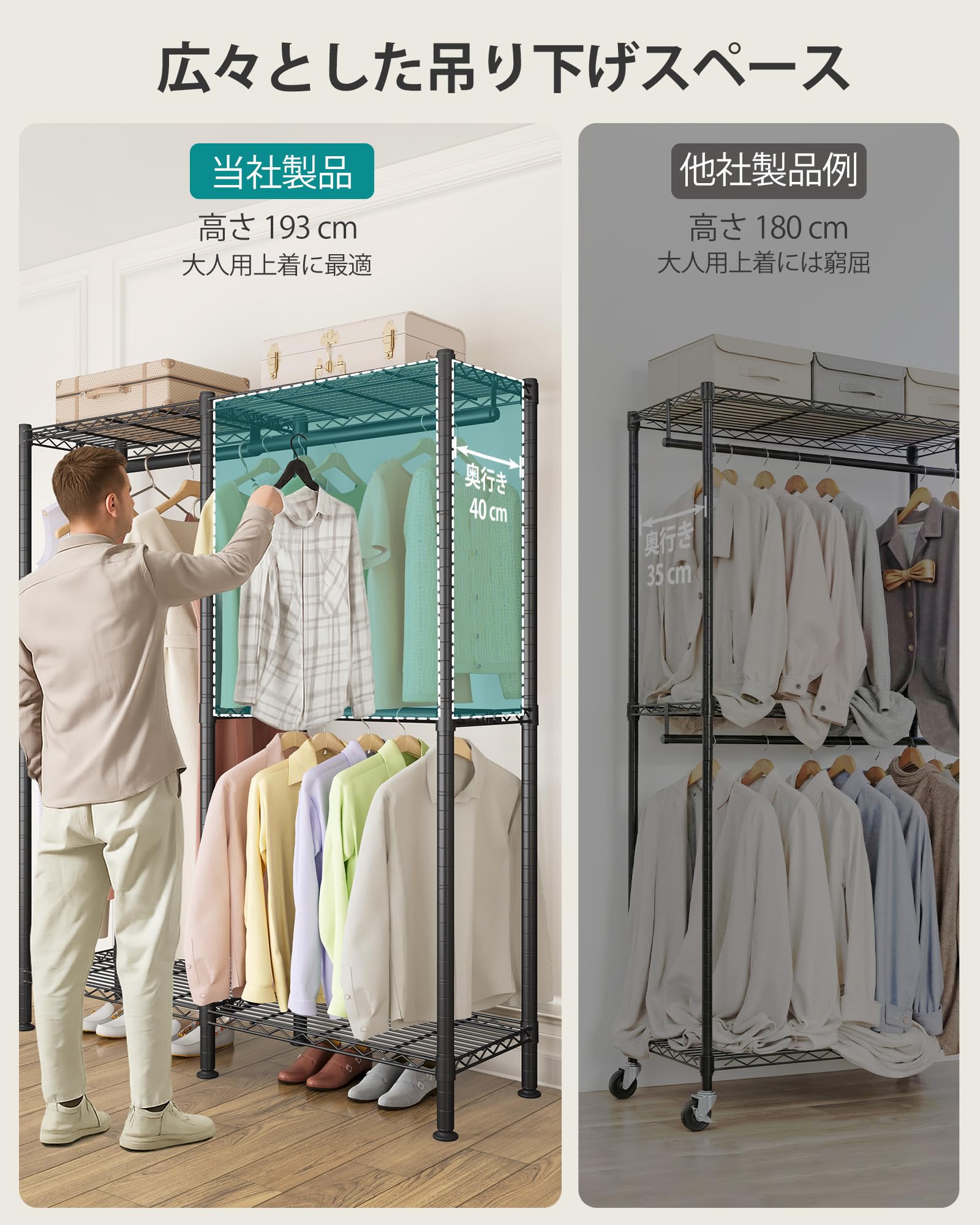 Amazon.co.jp: SONGMICS ハンガーラック 洋服かけスチールラック 2段式