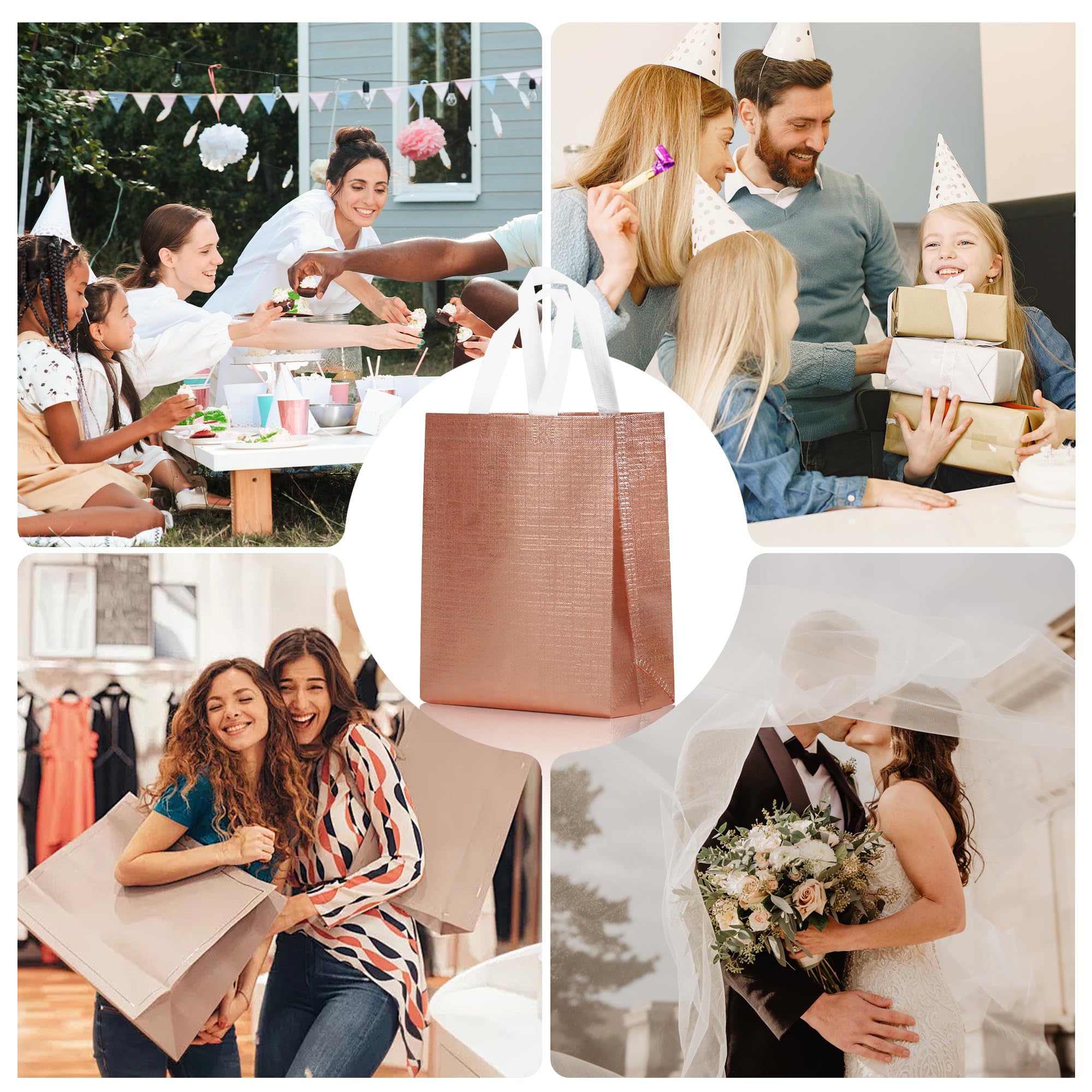 cabzymx Pequeñas bolsas de regalo reutilizables con bases, diseño metálico, bolsa de fiesta no tejida a granel para envolver regalos