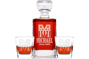 Personalized Whiskey Decanter Set, Sand Etched Monogrammed Whiskey Decanter Set, 7 Designs,...