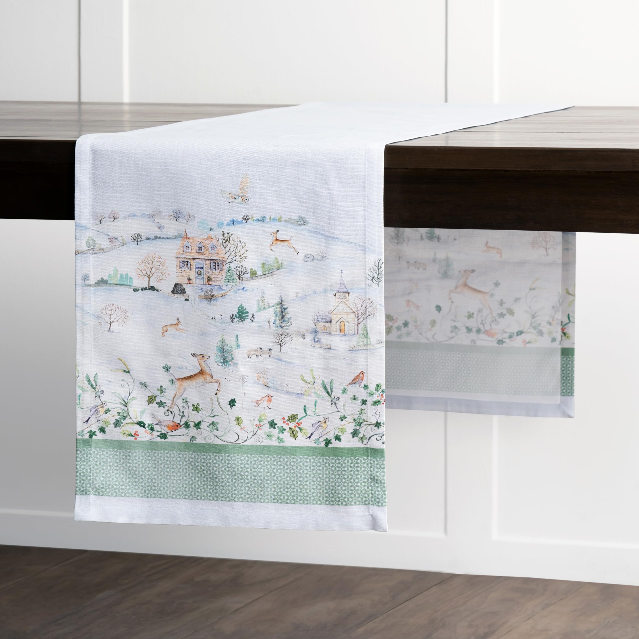 Maison d' Hermine Table runner 100% Cotton Single Layer Table Runners 230 CM long for Christmas Decorations Home Kitchen Dining Party Wedding Bridal Shower (Snowy World - Image 4