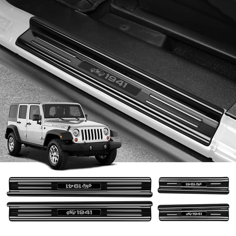 Protetor de Soleira em Aço Inoxidável ZZEQYG para Jeep Wrangler JK JKU Unlimited Sport Sahara Rubicon 2007–2017, 4 peças