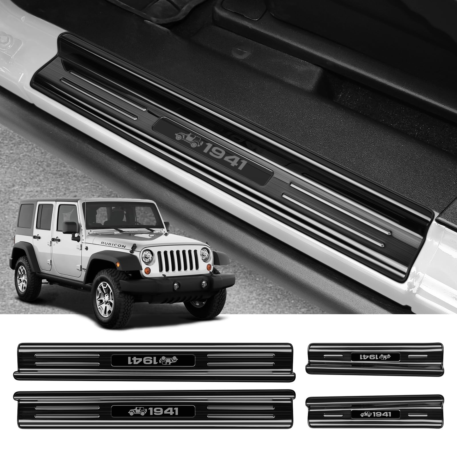 ZZEQYG 4 Pcs Stainless Steel Door Sill Protector Compatible with Jeep Wrangler JK Unlimited JKU Sport Sahara Rubincon 2007-2017 Accessories Front and
