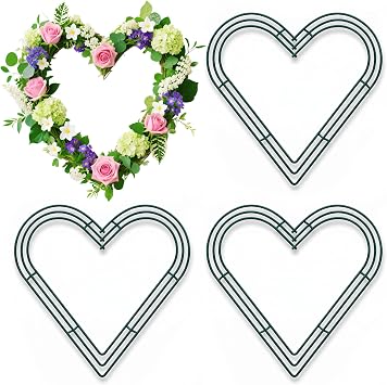 Thealyn 4 Pack 12 Inch Heart Shaped Wire Wreath Frame, Metal Floral Hoop Ring for DIY Crafts, Valentines Day Wedding Christmas New Year Party Home Door Decoration Green