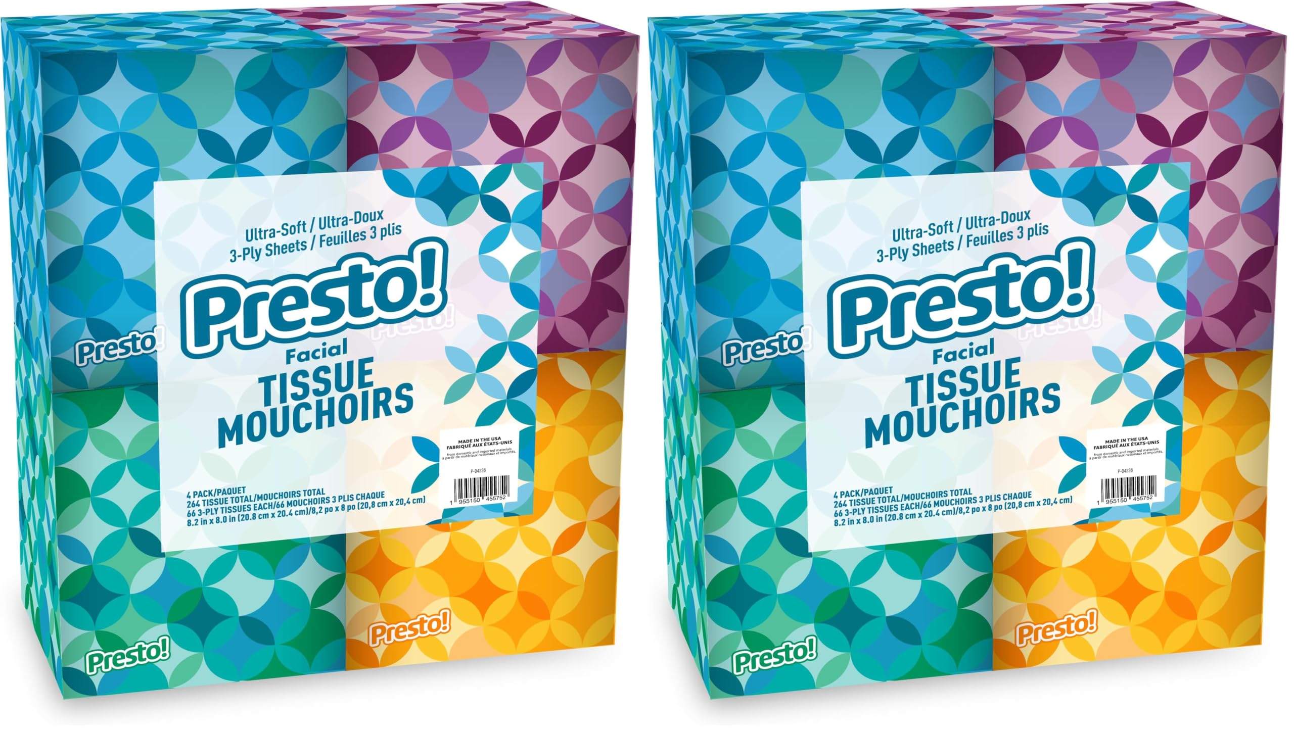 Presto! Facial Tissues, 3-Ply, Ultra-Soft | Premium | 264 Count | 8 Packs
