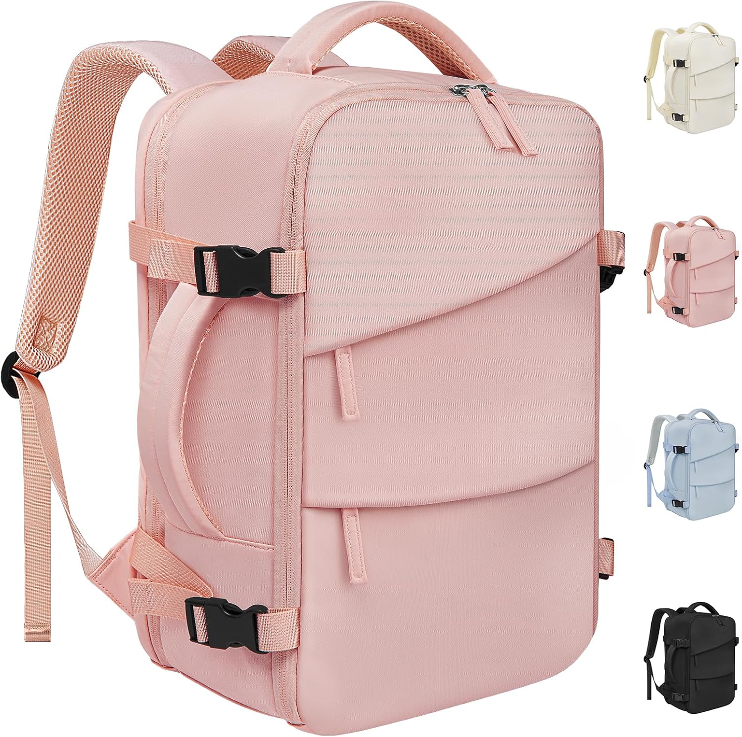 Travel Backpack for Women Men, Carry On Backpack Airlines Approved Personal Item Travel Computer Bag Waterproof Laptop Backpack Business Weekender Overnight Fits15.6Inch Laptop, Pink