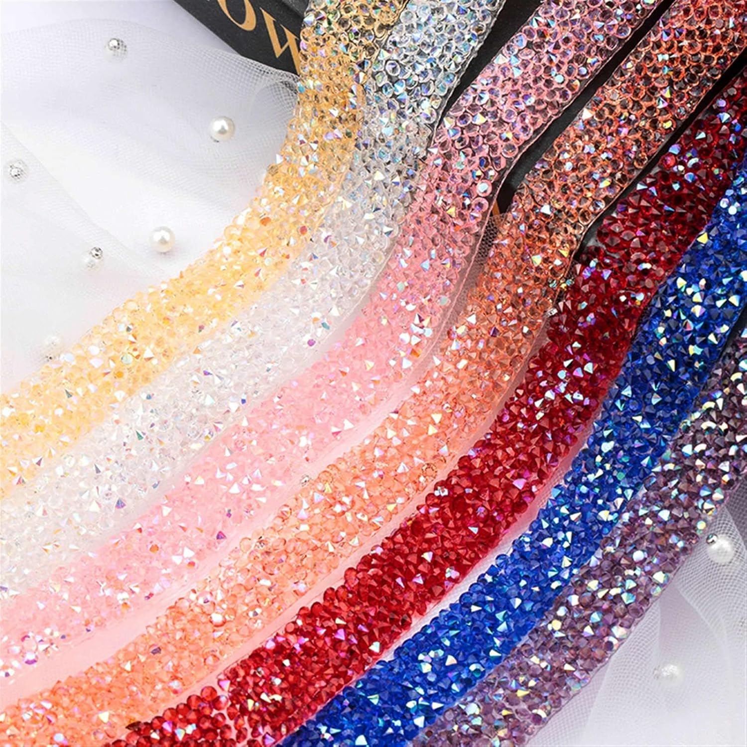 Rhinestone Ribbon Trim Resin Crystal Decoration Hair Accessories Trimming for DIY Shoes Hat Shiny 1yard/roll 1.5cm Width (Color : Dark Rose, Size : 5 Yard)