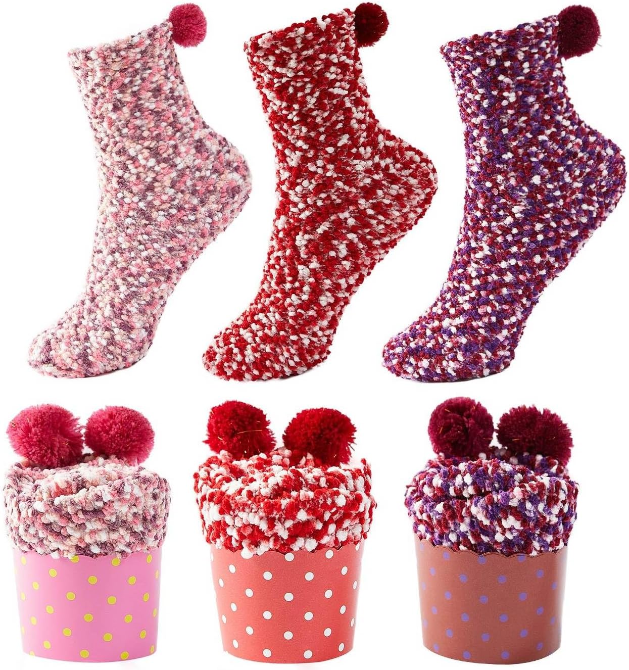 5 Paar Flauschige Kindersocken - Weiche Mädchensocken Mit Bärenohren, Mehrfarbig