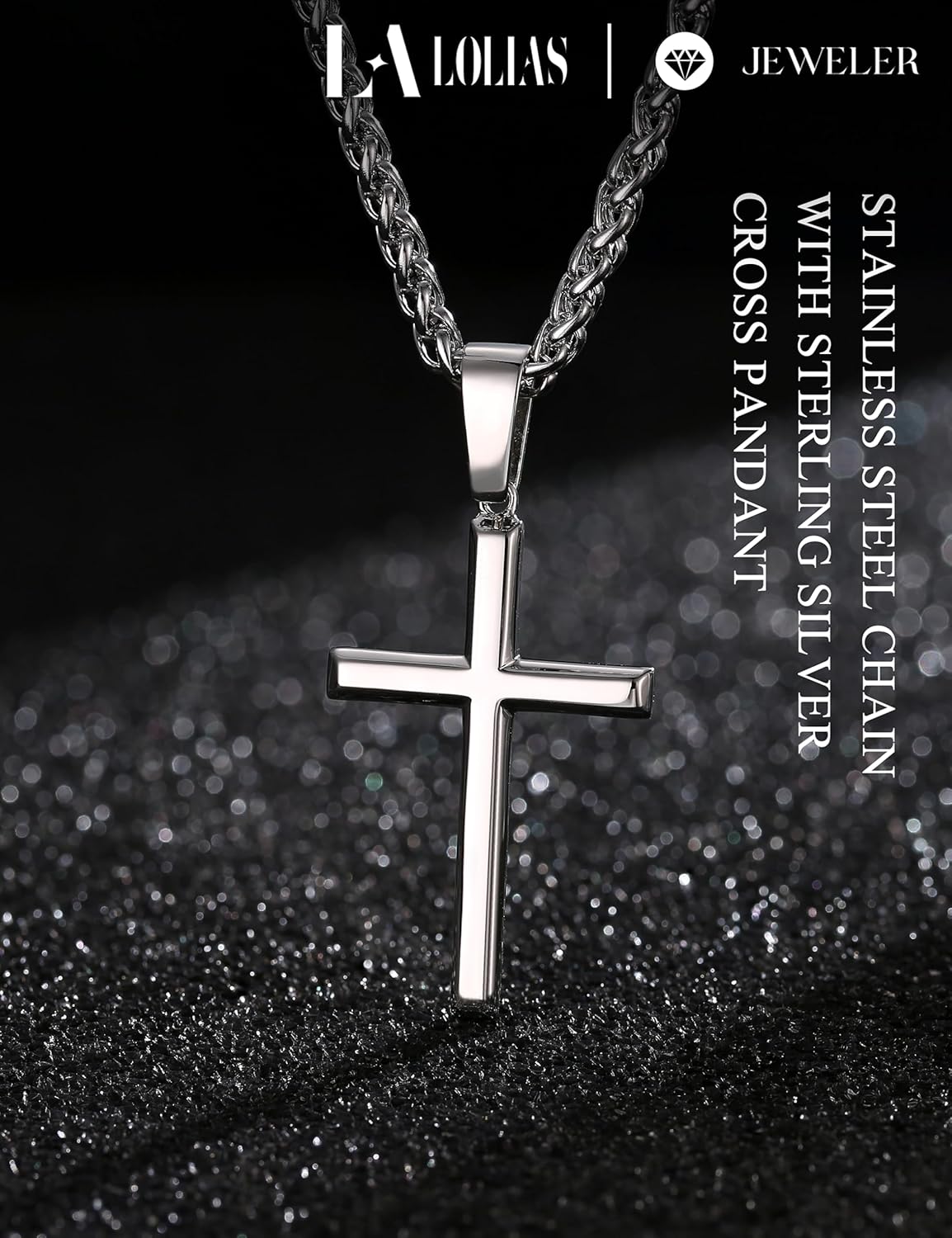 LOLIAS 925 Sterling Silver Cross Necklace Men-Removable Silver Cross Pendant with Hypoallergenic 316L Stainless Steel Wheat Chain Crucifix Necklace Jewelry for Mens Women, 16-30 Inches - Image 9